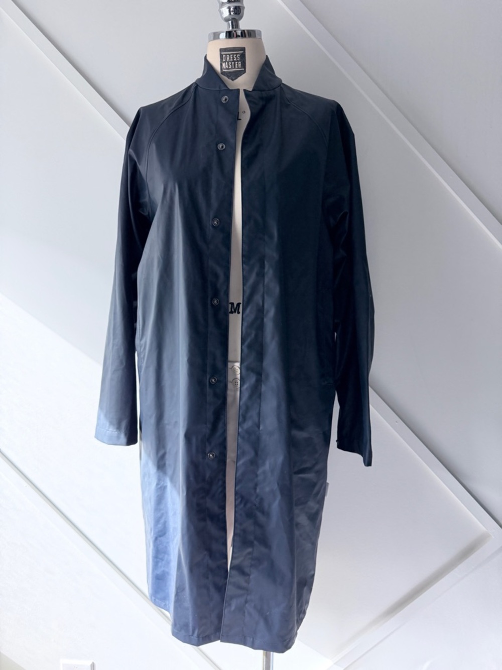 RAINS Waterproof Jacket Navy Blue Long Minimal Raincoat Scandinavian Unisex XS/S